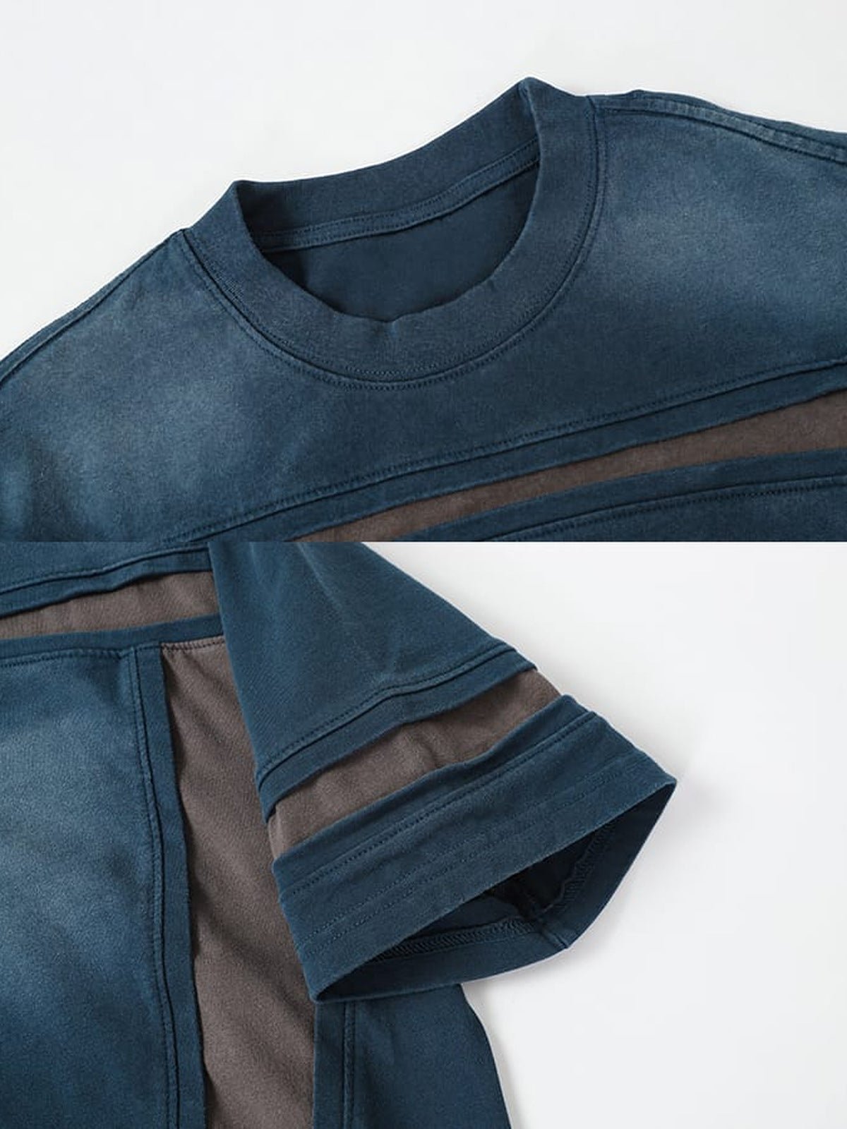 Contrast panel boxy tee – Washed Blue, collar and panel detail | XoKool