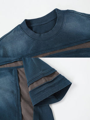 Contrast panel boxy tee – Washed Blue, collar and panel detail | XoKool