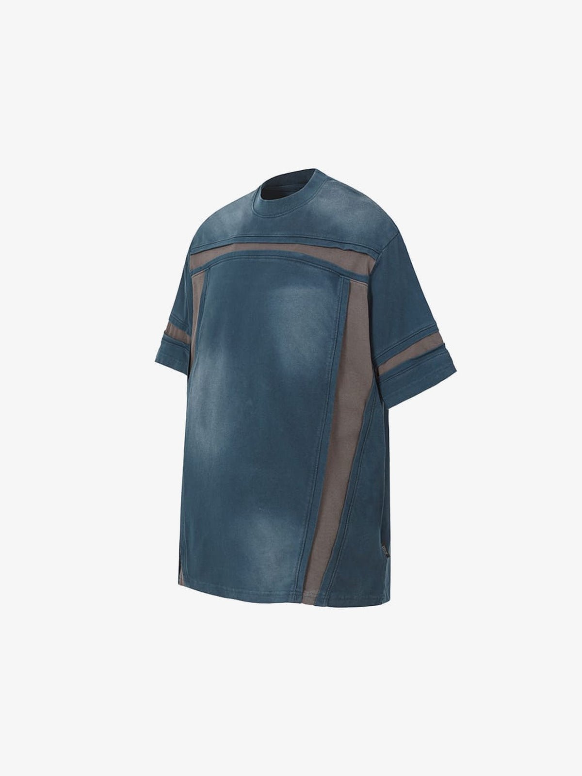 Contrast panel boxy tee – Washed Blue, front angled | XoKool