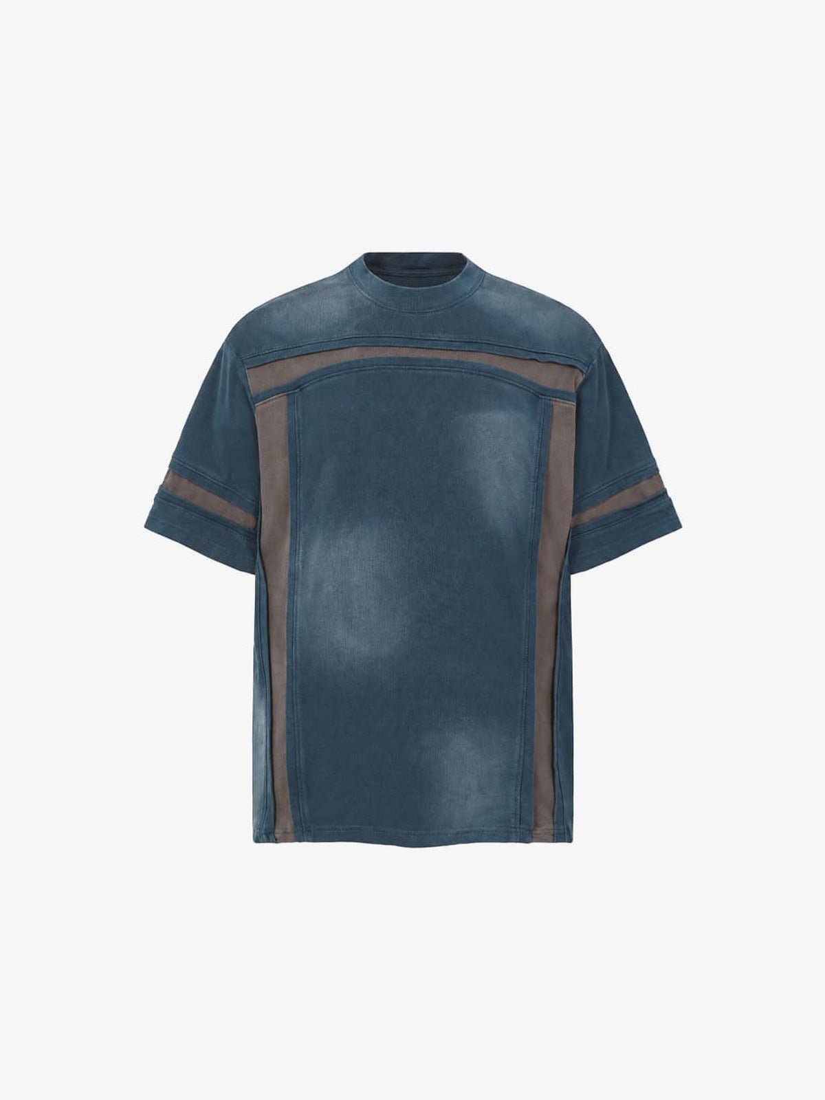 Vintage Wash Boxy Tee with Contrast Panels – Washed Blue, front view | XoKool