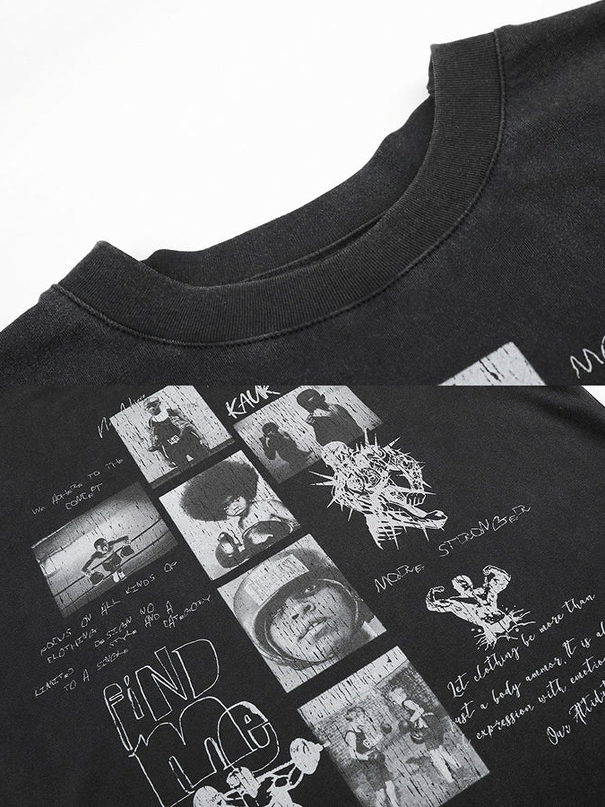 Washed photo collage tee – collar and photo collage close-up | XoKool