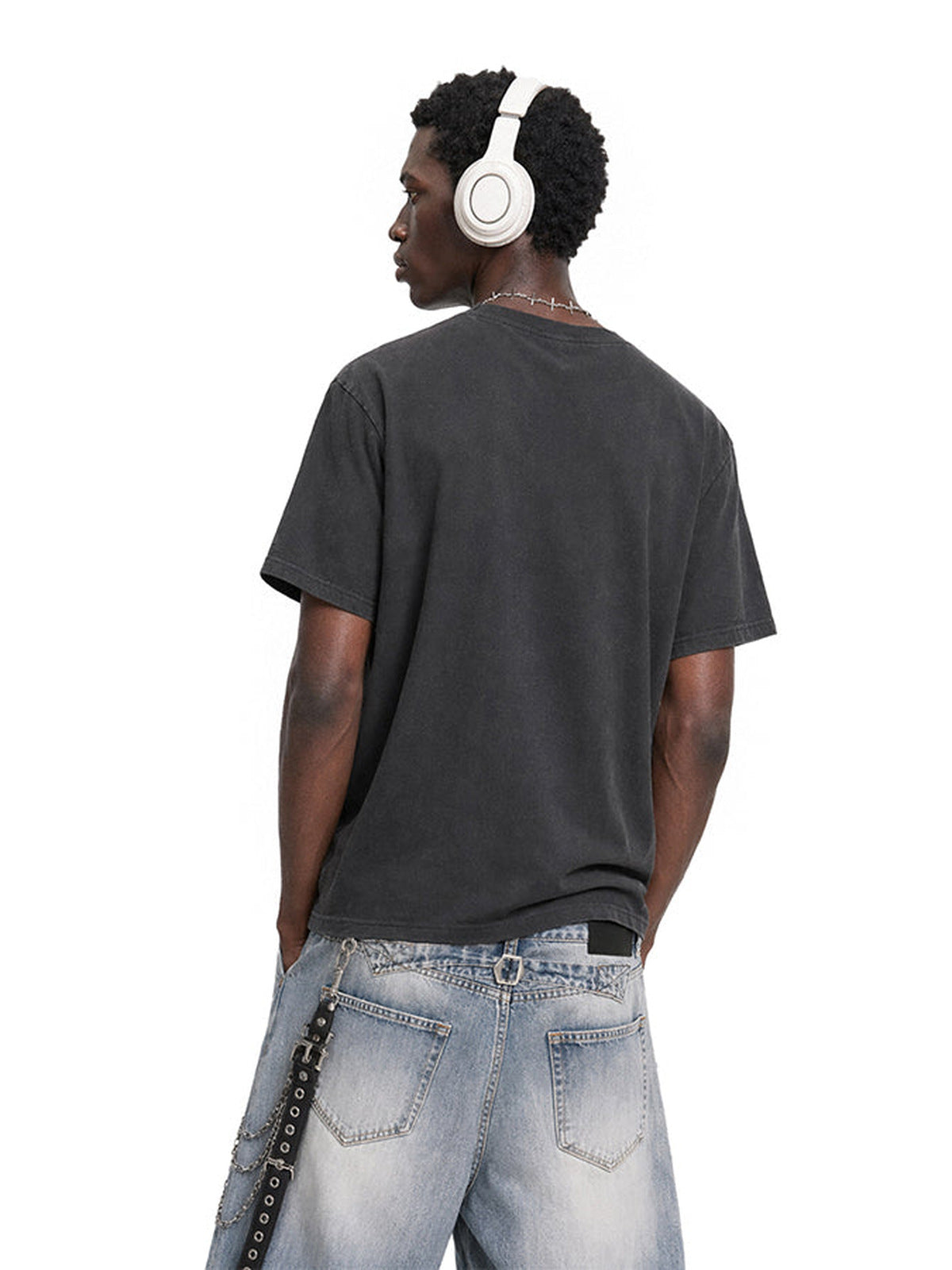 Vintage Washed T-Shirt with Photo Strip Collage – on model, back | XoKool