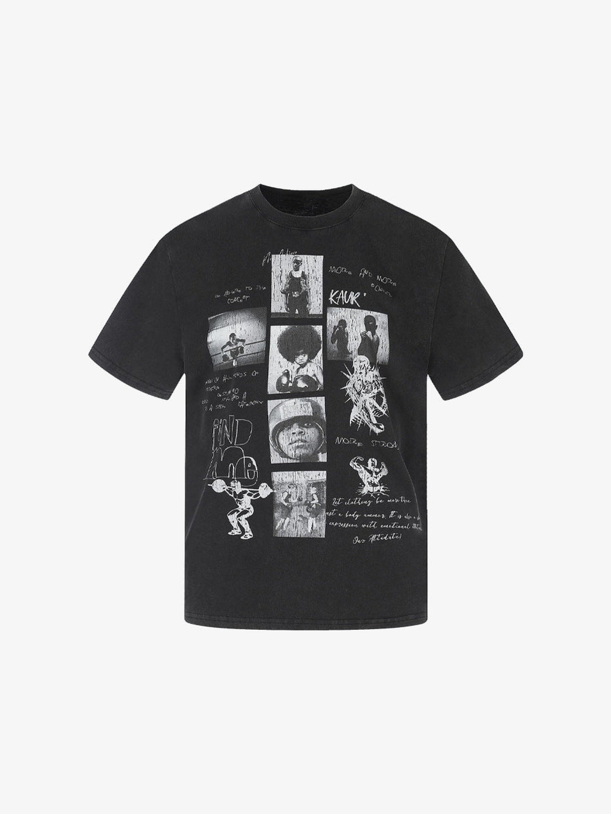 Vintage Washed T-Shirt with Photo Strip Collage – Washed Black, front view | XoKool