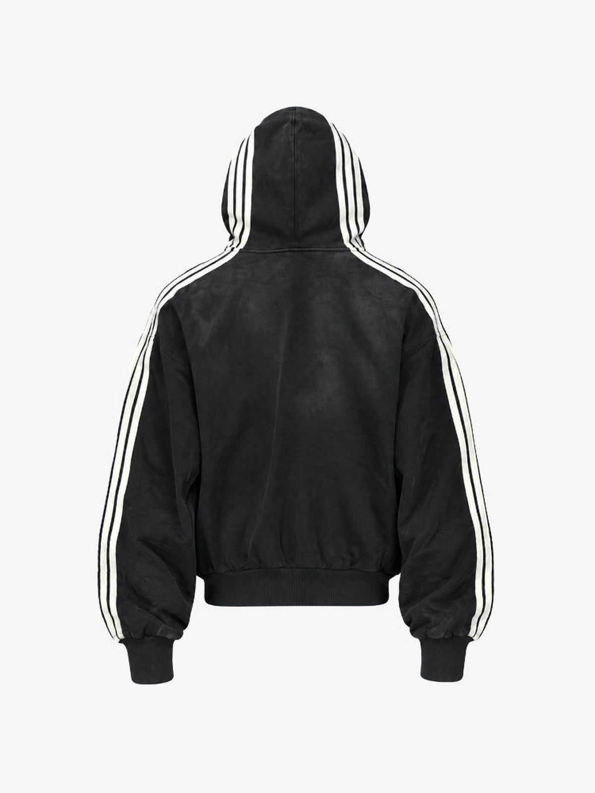 Vintage Washed Trainingsjacke mit gestreifter Kapuze – Schwarz, Rückansicht | XoKool