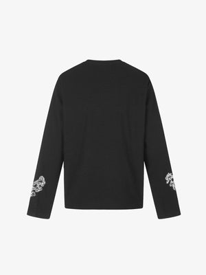 Waffelstrick-Longsleeve mit Zopf-Print – Schwarz, Rückseite flach | XoKool