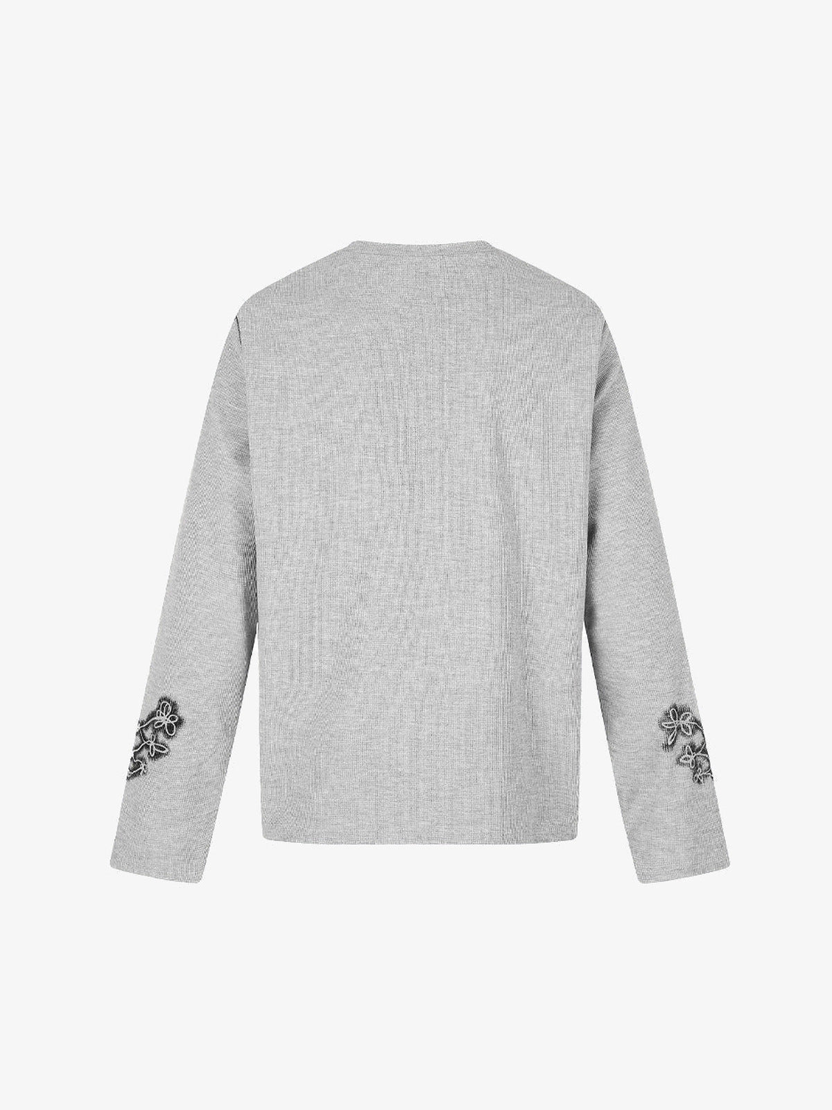 Waffelstrick-Longsleeve mit Zopf-Print – Grau, Rückseite flach | XoKool