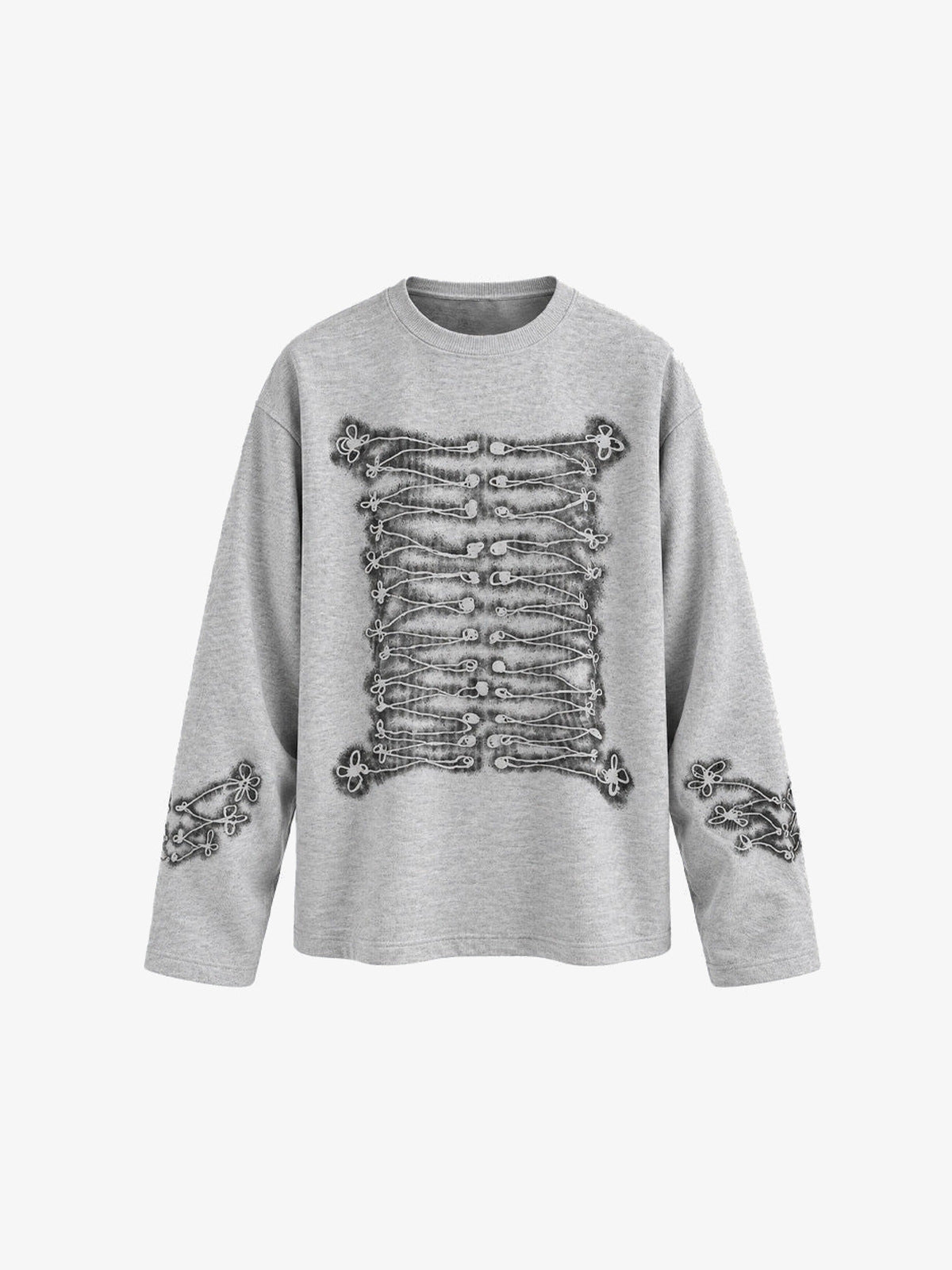 Waffelstrick-Longsleeve mit Zopf-Print – Grau, Vorderseite flach | XoKool