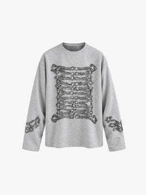 Waffelstrick-Longsleeve mit Zopf-Print – Grau, Vorderseite flach | XoKool