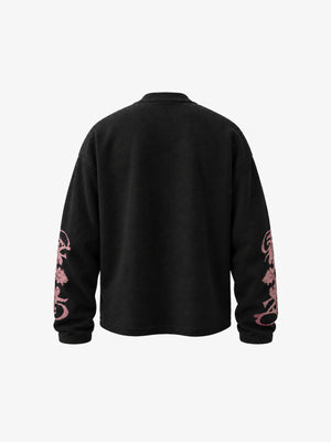 Waffle Knit Longsleeve mit Nieten-Kreuz – Schwarz, Rückseite flach | XoKool