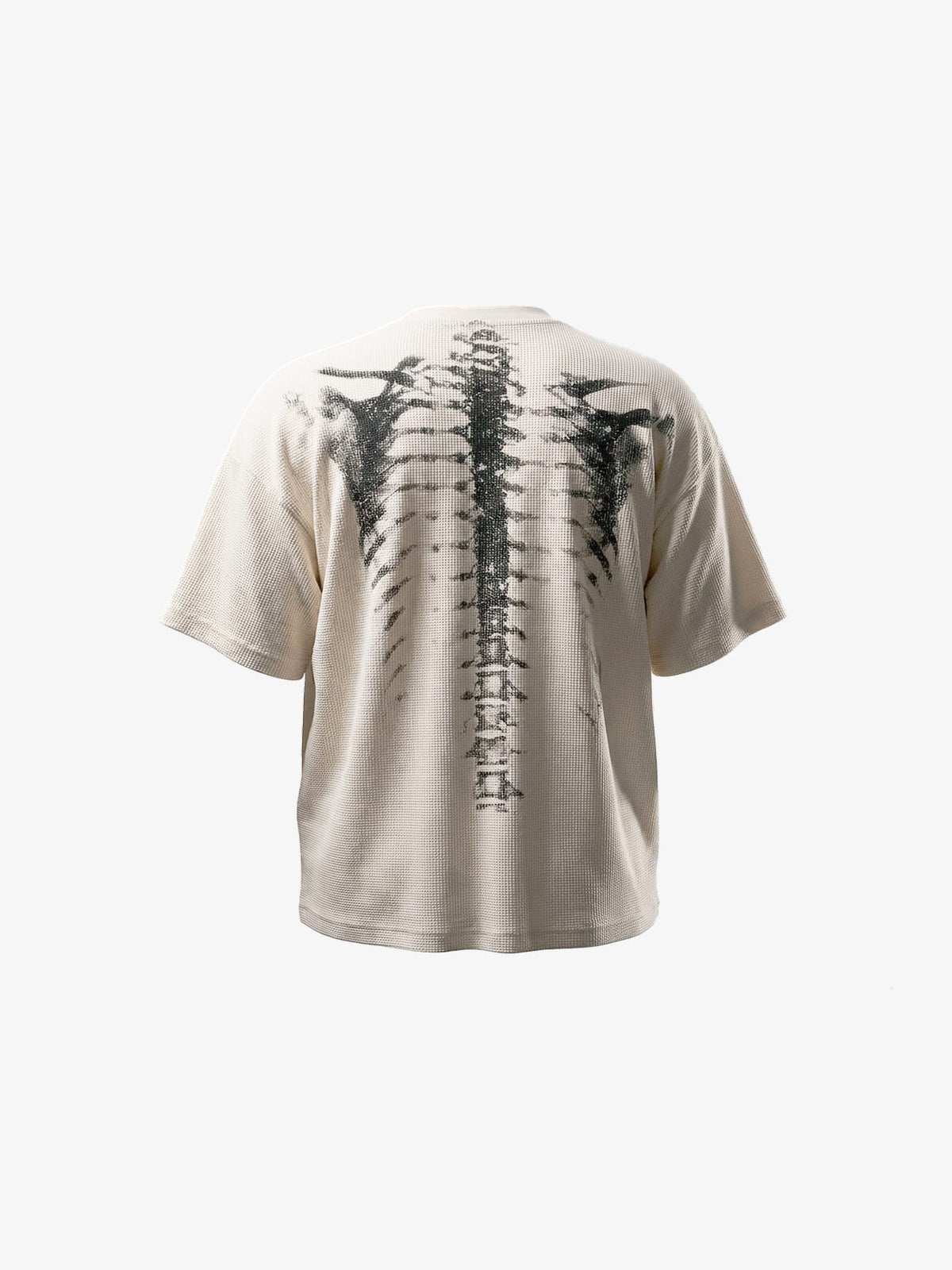 Waffle Knit Oversized Tee with X-Ray Ribcage Print – Cream, back | XoKool