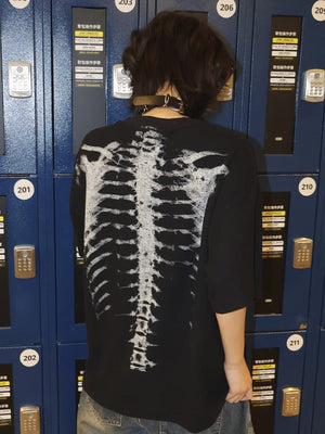 Skeleton waffle tee – on model, Black, back | XoKool