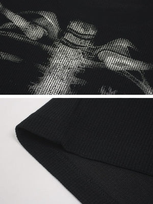 Skeleton waffle tee – print and hem close-up | XoKool