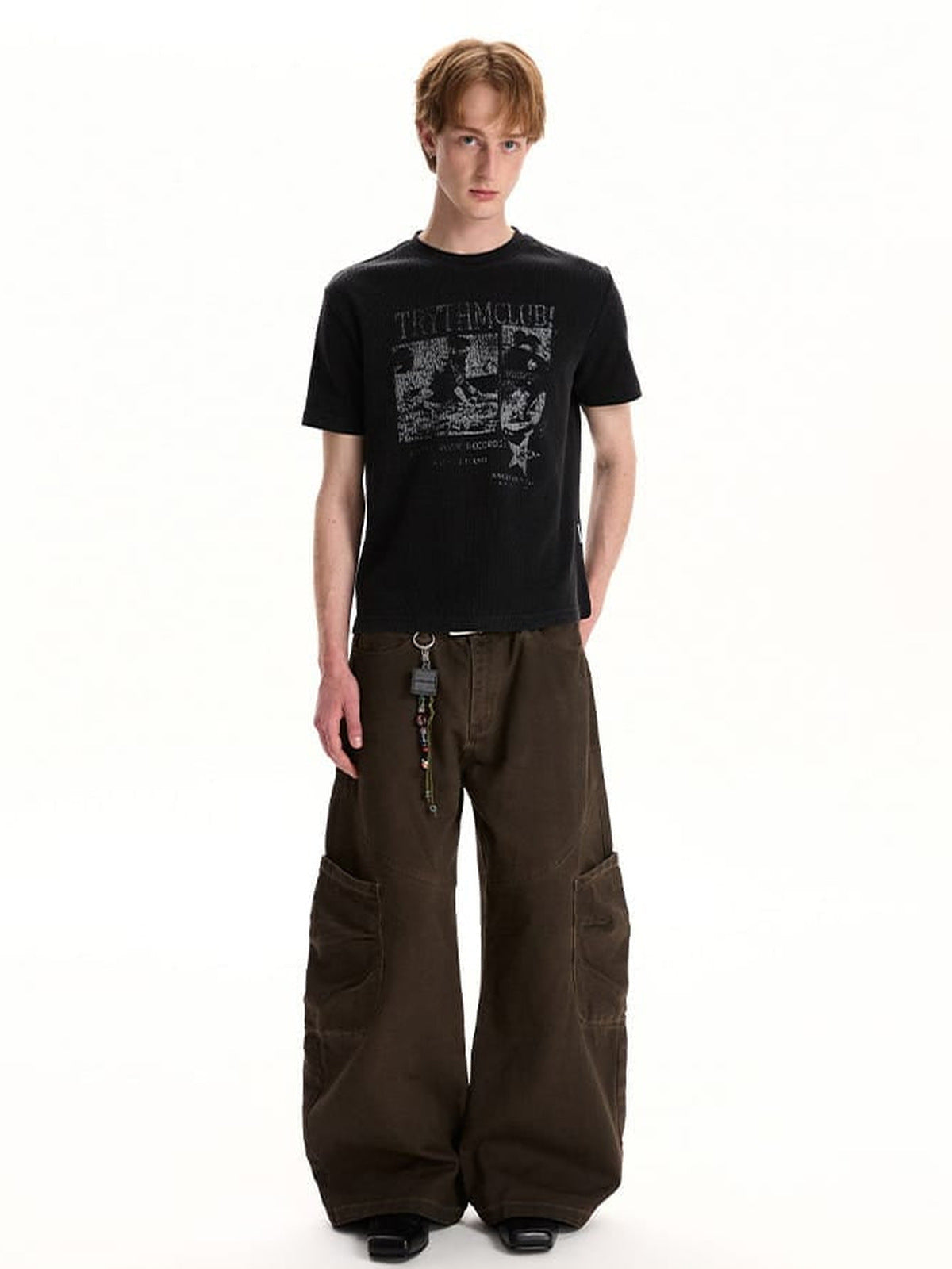 Waffle photo tee – Black, on model full length | XoKool
