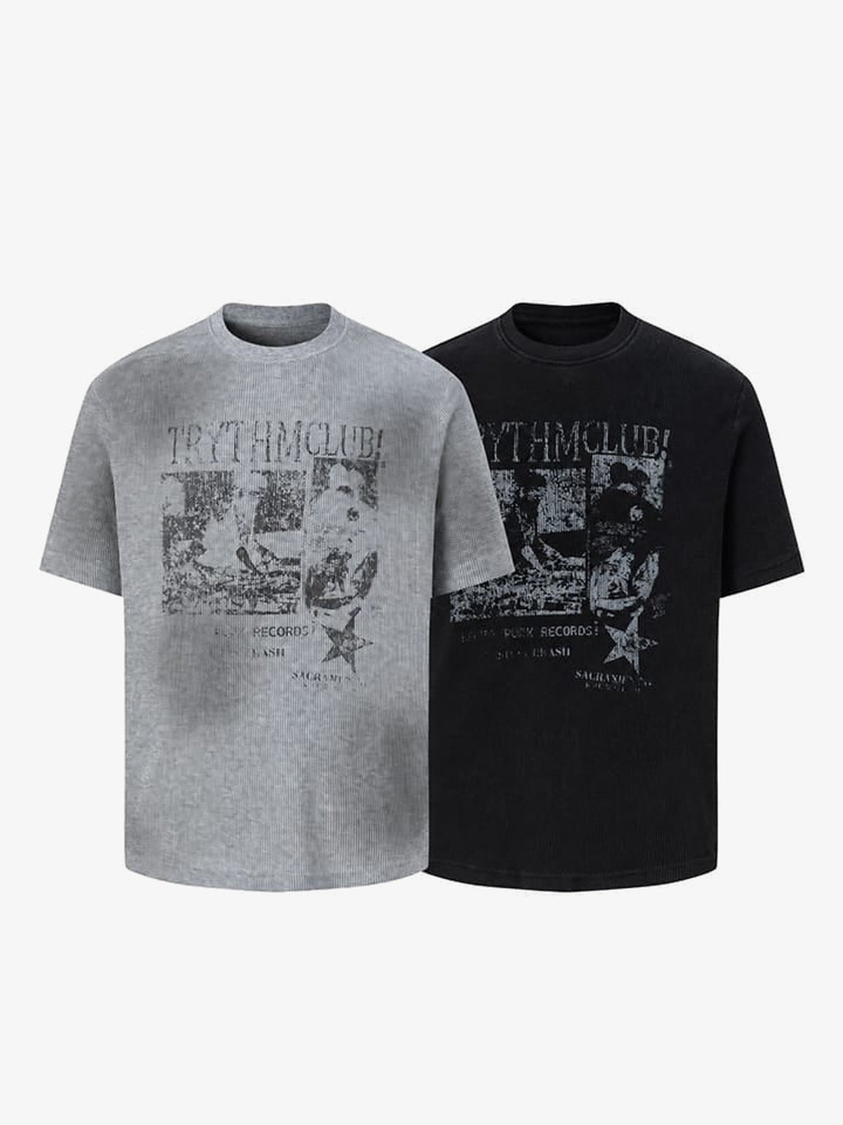 Waffle photo tee – Grey and Black, front | XoKool