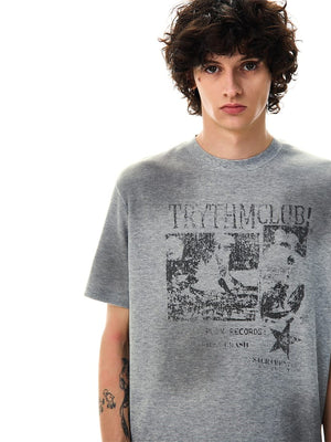 Waffle photo tee – Grey, on model close | XoKool