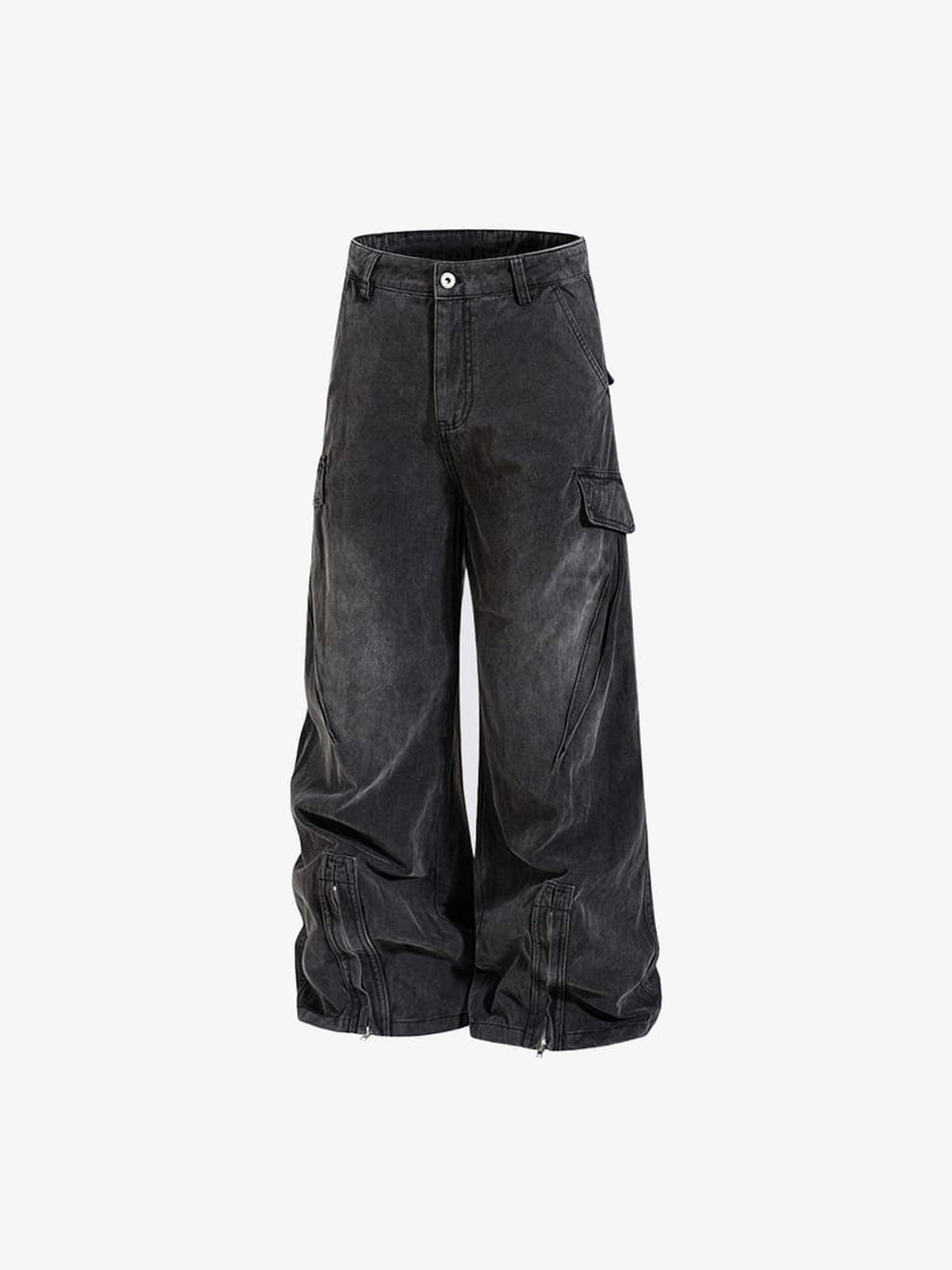 Cargohose mit Reißverschluss am Saum – Schwarz, Vorderseite flach im Winkel | XoKool