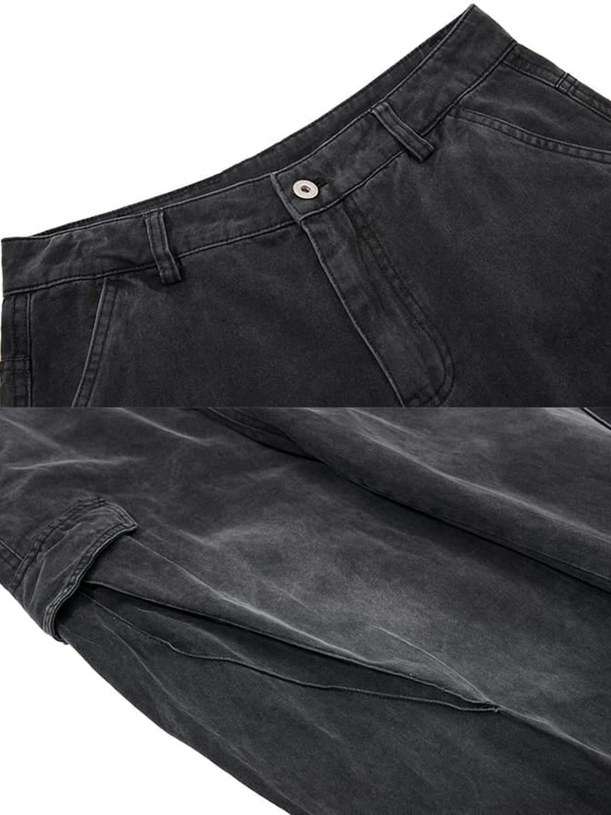 Cargohose mit Reißverschluss am Saum – Schwarz, Bund und Tasche in Nahaufnahme | XoKool