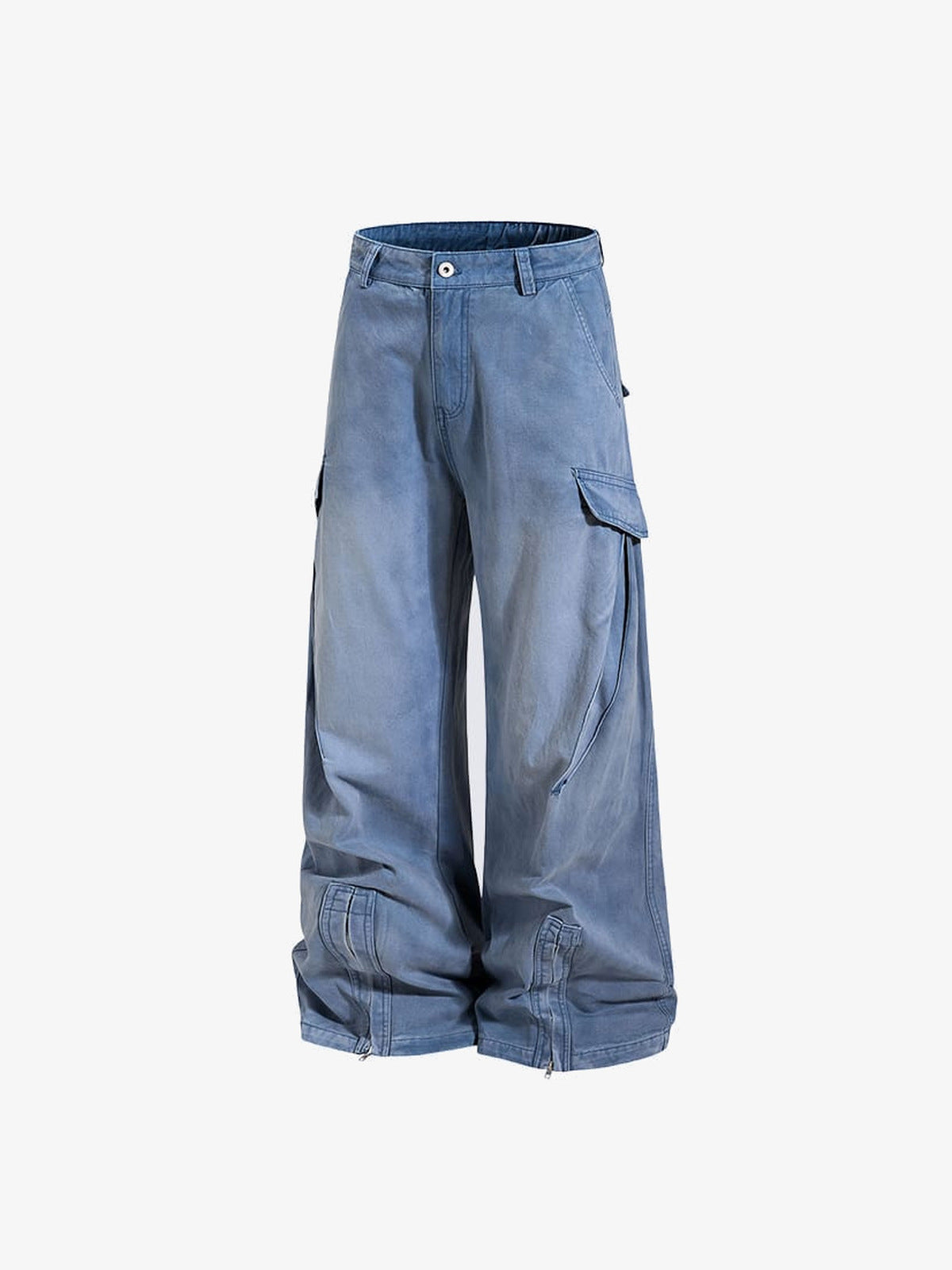 Cargohose mit Reißverschluss am Saum – Hellblau, Vorderseite flach im Winkel | XoKool