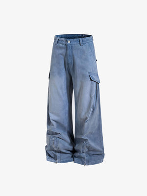 Cargohose mit Reißverschluss am Saum – Hellblau, Vorderseite flach im Winkel | XoKool