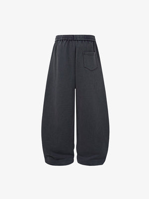 Washed Barrel Leg Sweatpants with Number Print – Charcoal, back flat | XoKool
