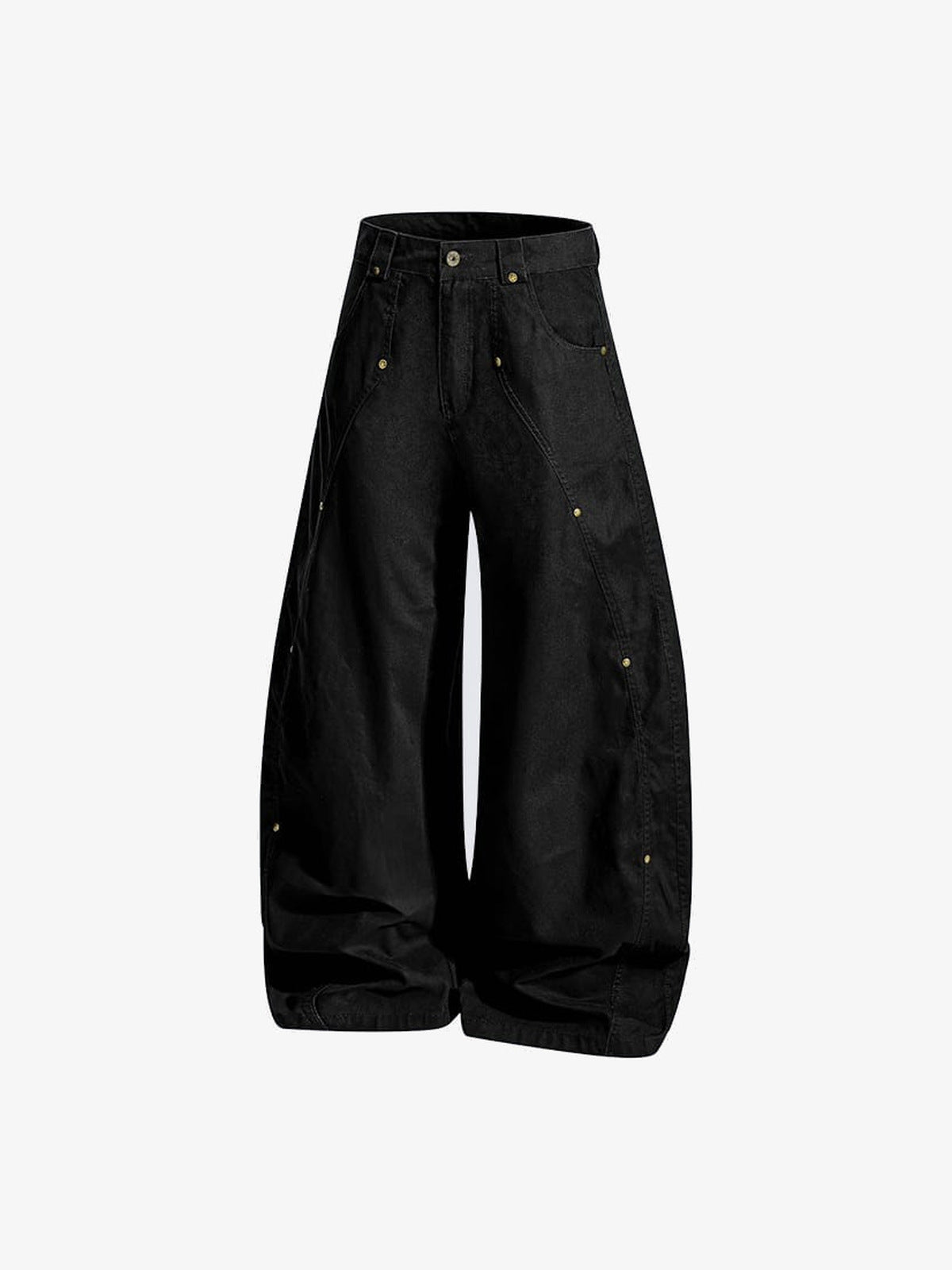 Washed Barrel Hose mit Nieten und geschwungenen Nähten – Schwarz, Seitenansicht | XoKool