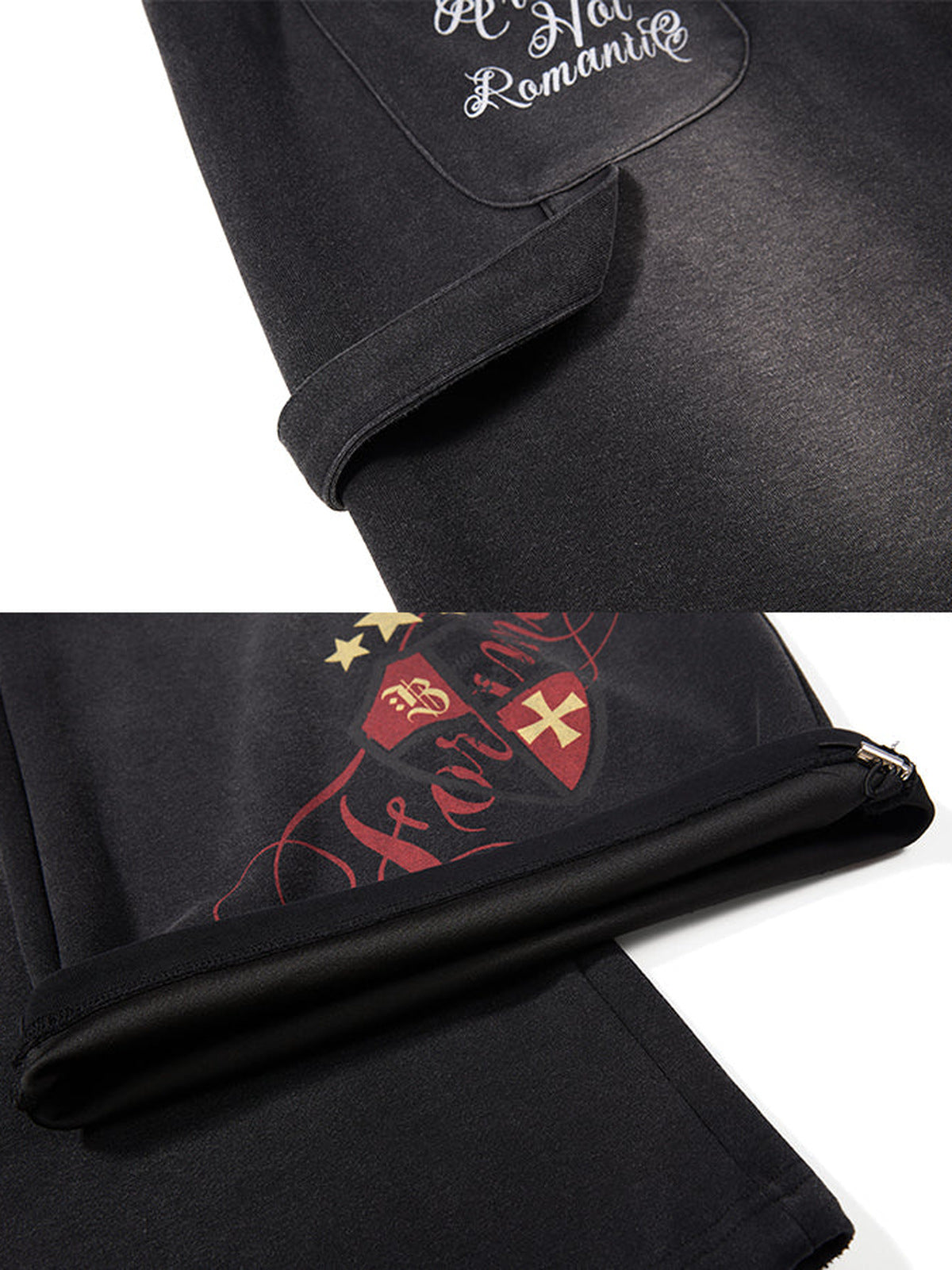 Bestickte Jogginghose – Schwarz, Gesäßtasche und Wappen im Detail | XoKool