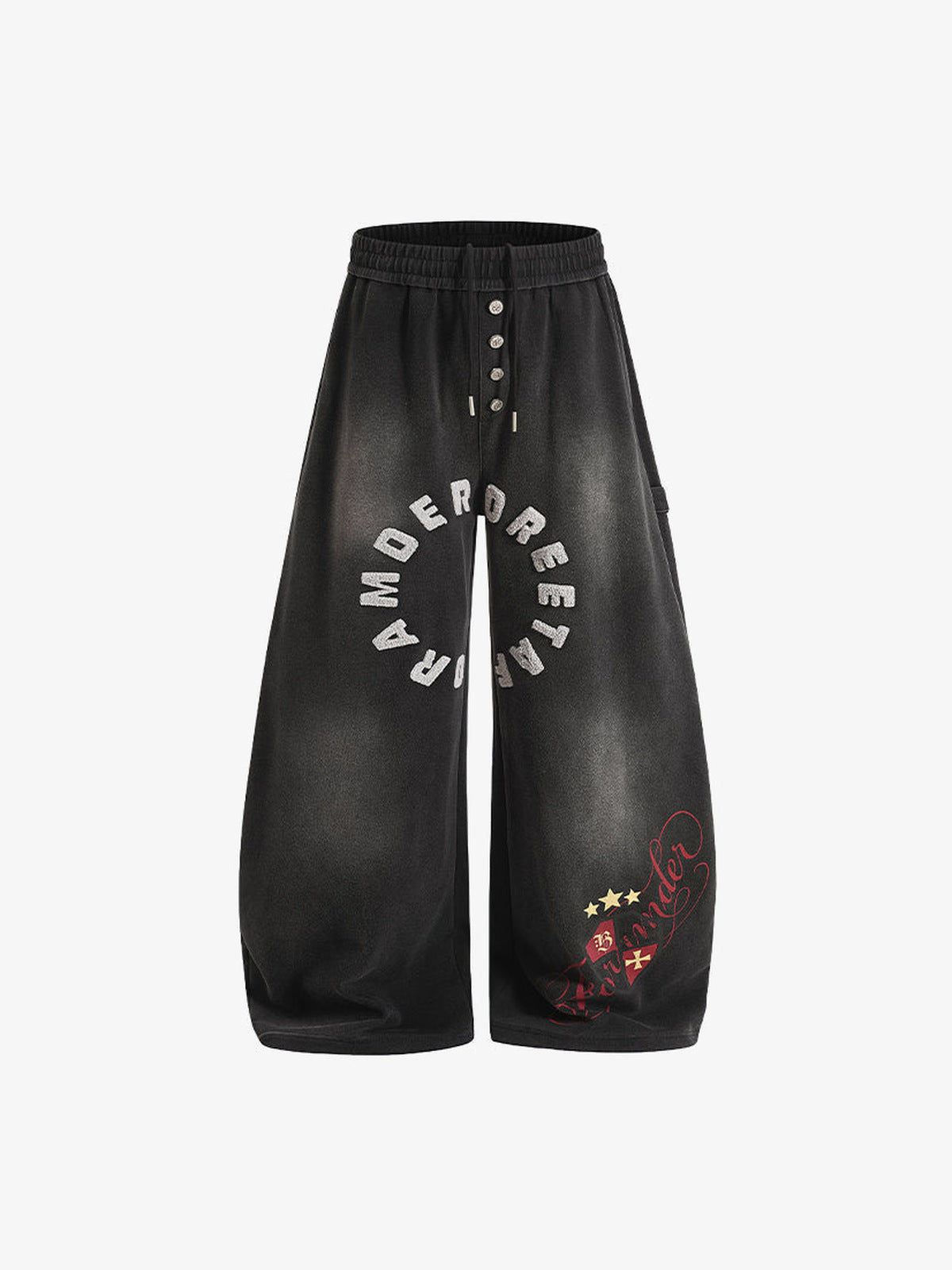 Washed Barrel Jogginghose mit Buchstaben-Stickerei – Schwarz, Vorderansicht | XoKool