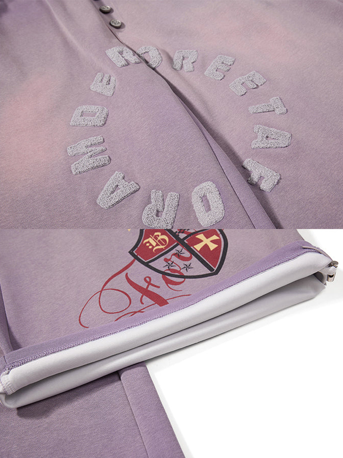 Bestickte Jogginghose – Lila, Schriftzug und Wappen im Detail | XoKool