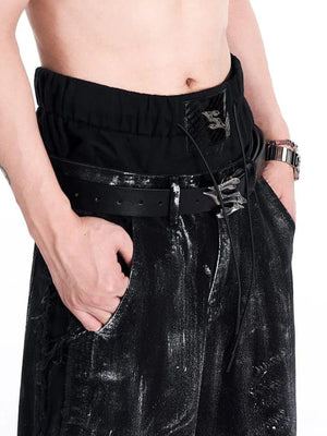 Conjunto de denim negro lavado – foto de estilo con el cinturón | XoKool