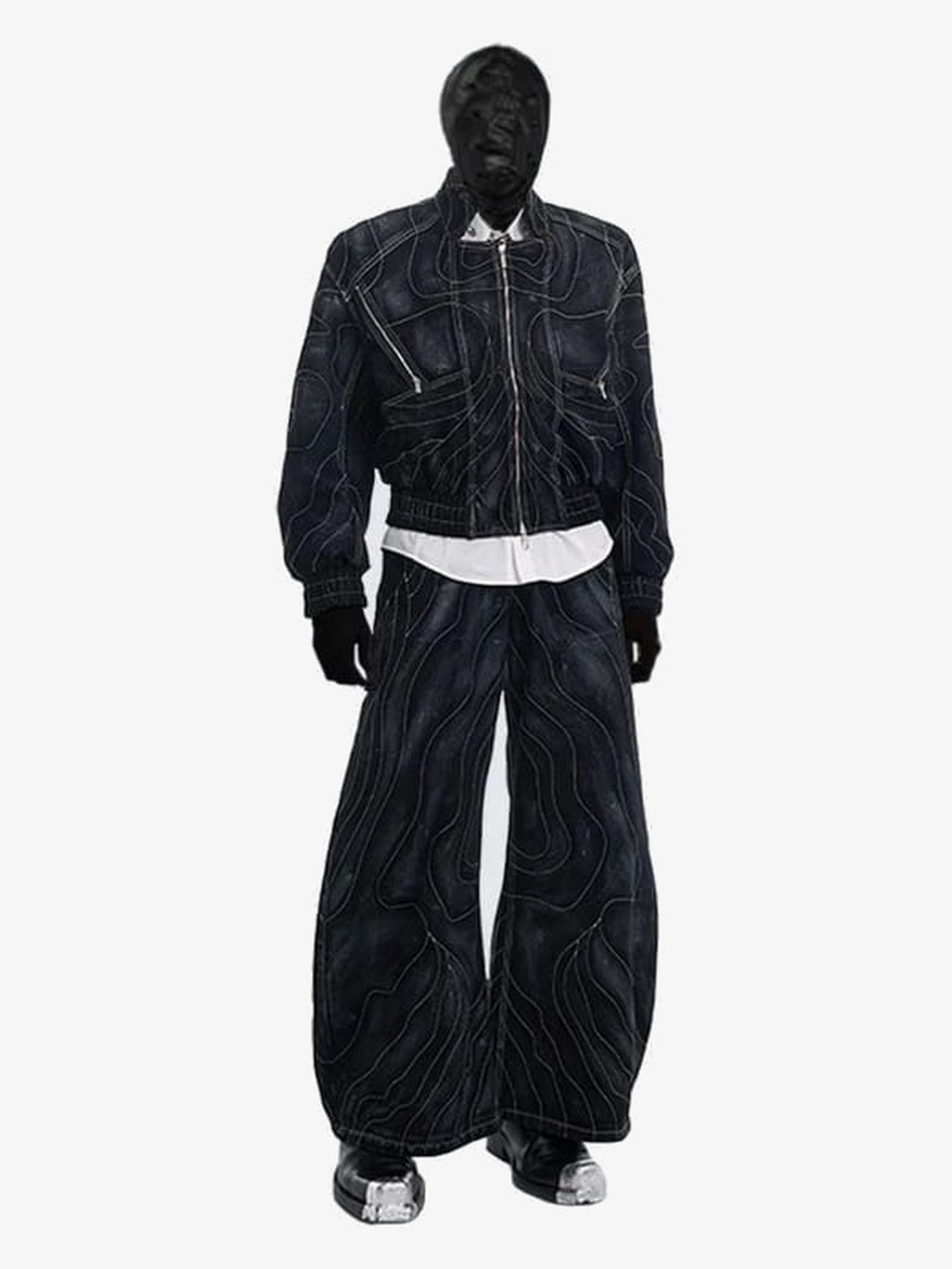 Conjunto de denim negro lavado – conjunto completo, frente | XoKool
