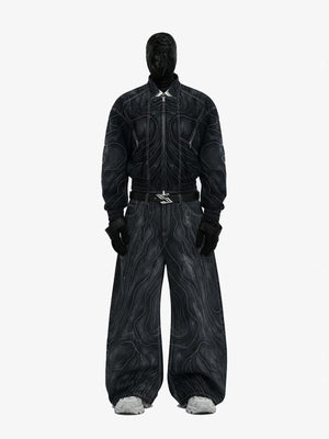 Conjunto de 2 piezas de denim negro lavado con costuras en contraste – conjunto completo en maniquí, frente | XoKool