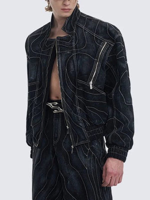 Conjunto de denim negro lavado – chaqueta en modelo, abierta | XoKool