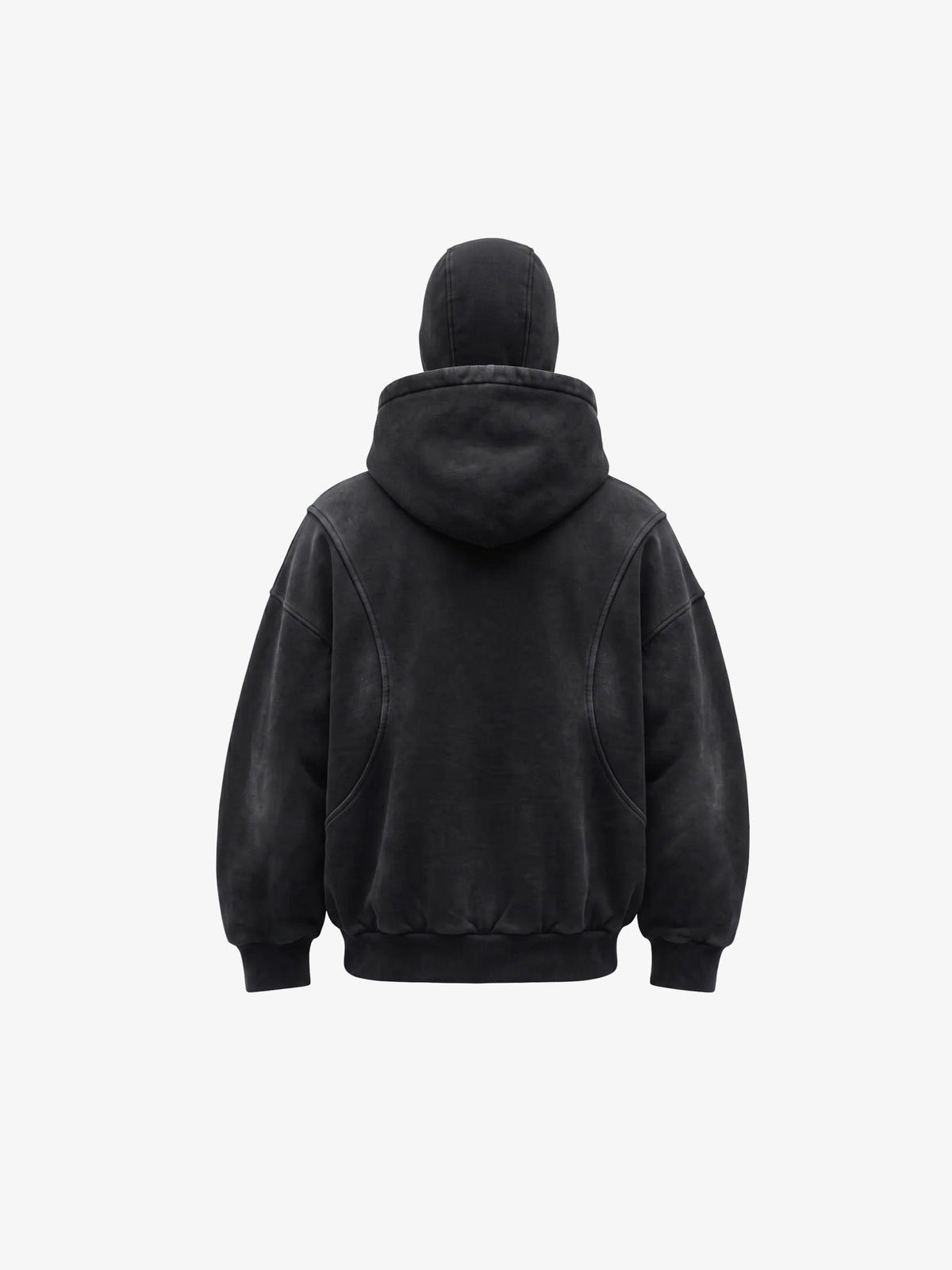 Hoodie con cierre y pasamontañas negro lavado – negro, vista trasera | XoKool