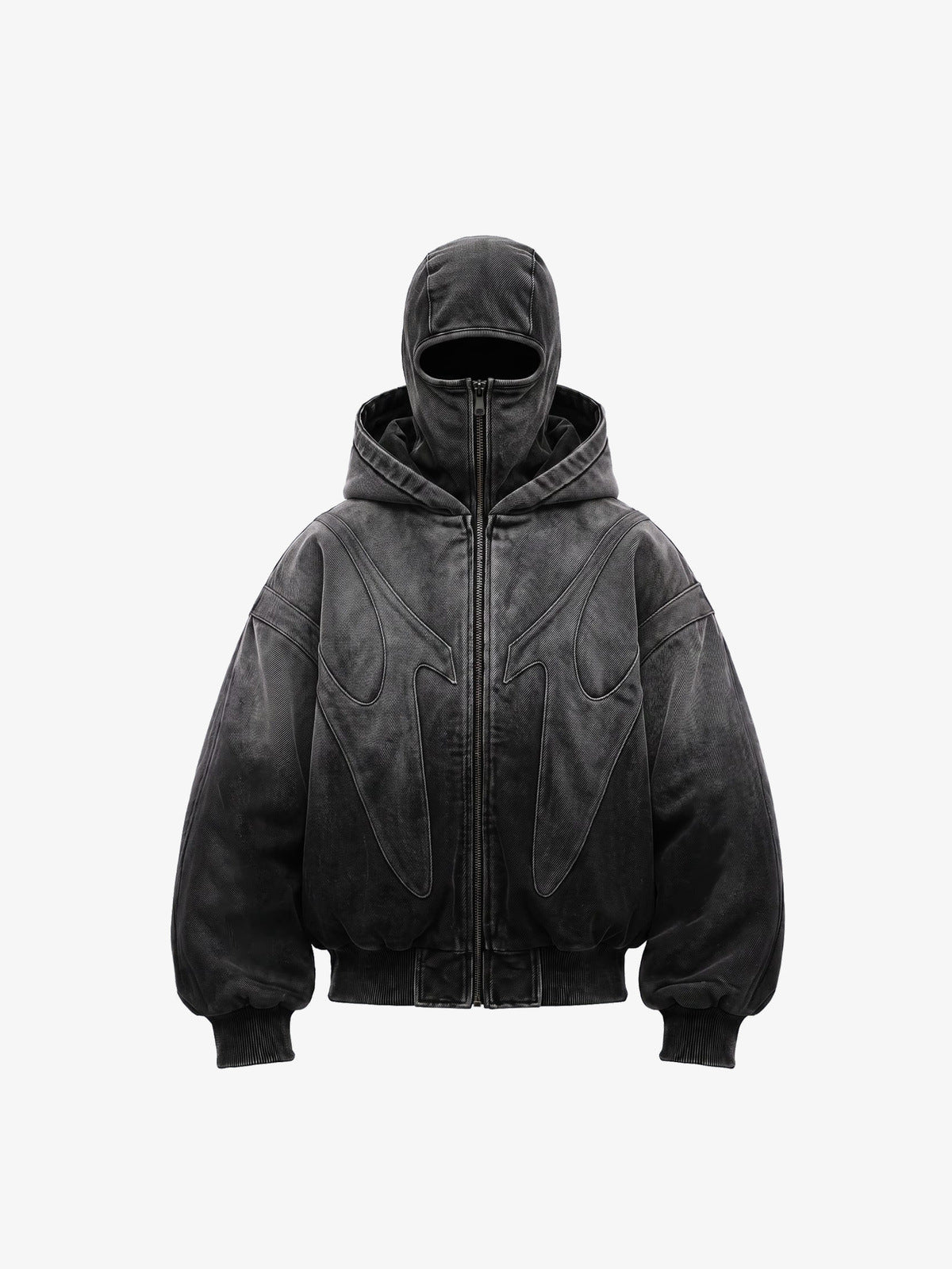 Washed Black Bomberjacke mit Balaclava-Kapuze – Washed Black, Vorderansicht | XoKool