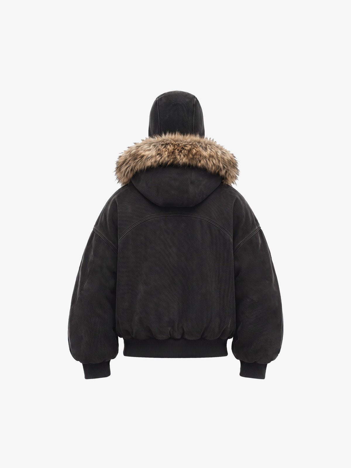 Washed Black Balaclava Jacke mit Kunstfellbesatz – Schwarz, Rückansicht | XoKool