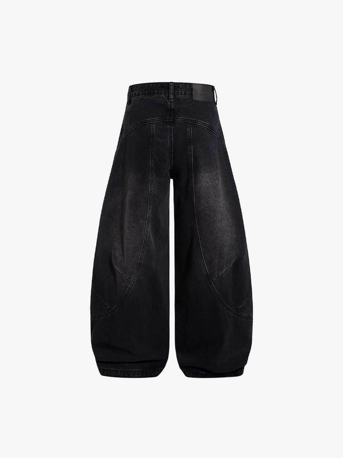 Washed Black Barrel Jeans with Paneled Seams – back flat lay | XoKool