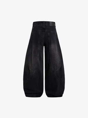 Washed Black Barrel Jeans with Paneled Seams – back flat lay | XoKool