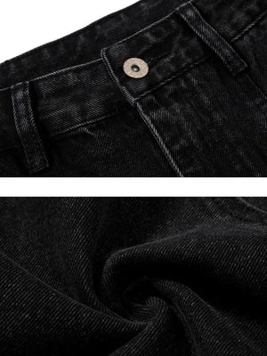 Black barrel jeans – detail collage: button, fabric | XoKool