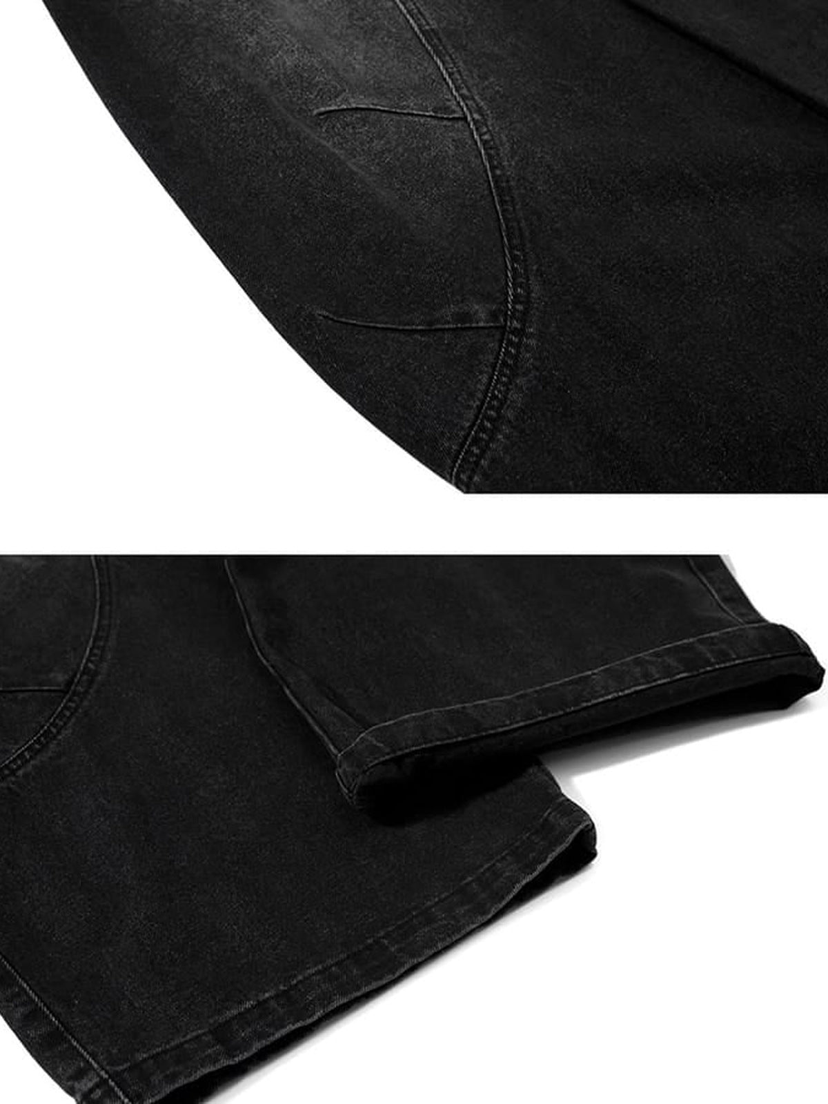 Black barrel jeans – detail collage: panel seam, hem | XoKool