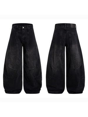 Black barrel jeans – front and back flat lay | XoKool