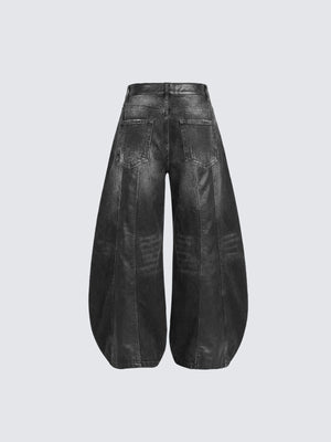 Washed black barrel jeans – back flat lay | XoKool