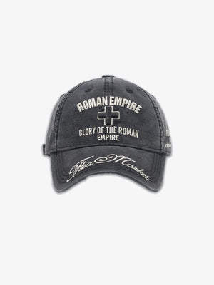Washed Schwarze Cap mit Kreuz- und Buchstabenstickerei – Vorderansicht | XoKool