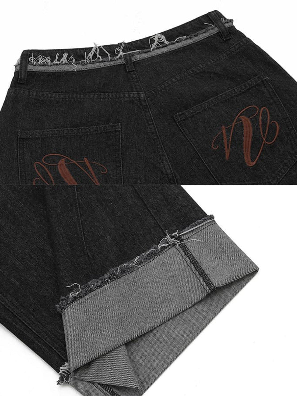 Schwarze Jeansshorts mit Umschlag – Gesäßtasche und Umschlag im Detail | XoKool