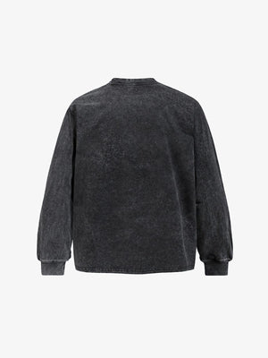 Washed Black Doberman Graphic Long Sleeve Tee – Black, back view | XoKool