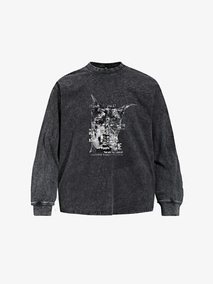 Washed Black Doberman Graphic Long Sleeve Tee – Black, front view | XoKool