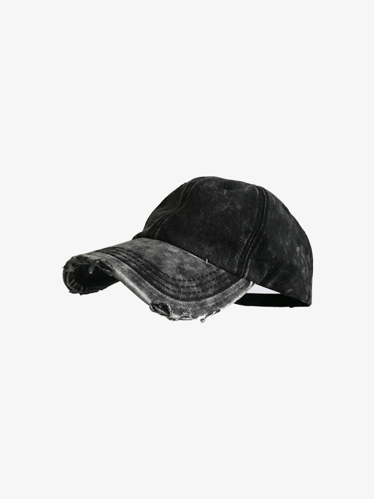 Gorra de béisbol negro lavado con visera deshilachada – negro lavado, vista lateral frontal | XoKool