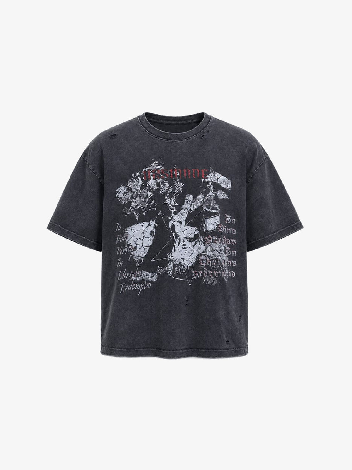 Washed Black Grunge Collage Graphic T-Shirt – Washed Black, Vorderansicht | XoKool