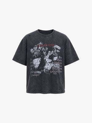 Washed Black Grunge Collage Graphic T-Shirt – Washed Black, Vorderansicht | XoKool
