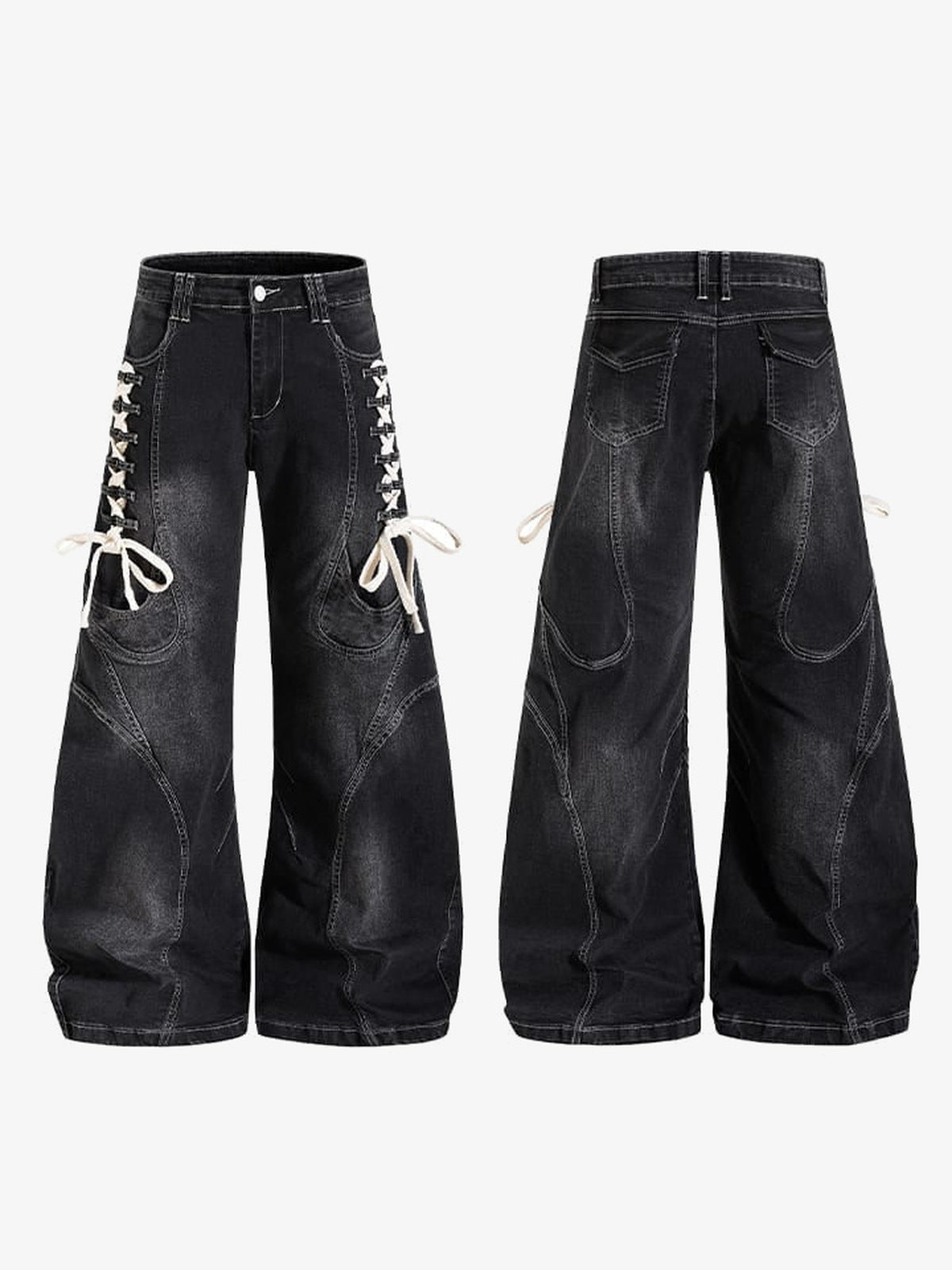 Jeans con cordones: vista plana frontal y trasera | XoKool