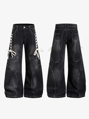 Jeans con cordones: vista plana frontal y trasera | XoKool